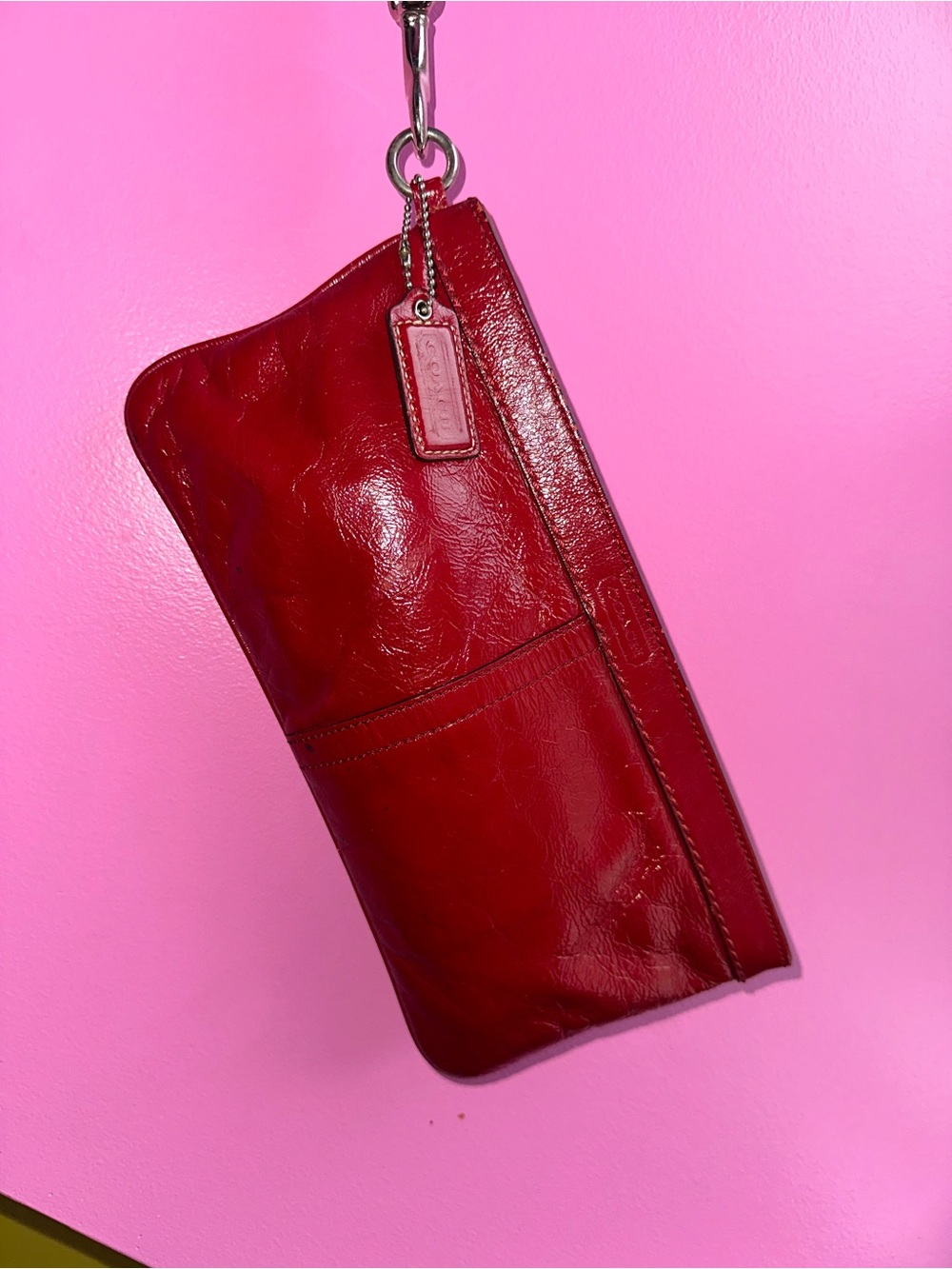 Coach Crinkle Patent Leather Wristlet Pouch/Zip Clutch